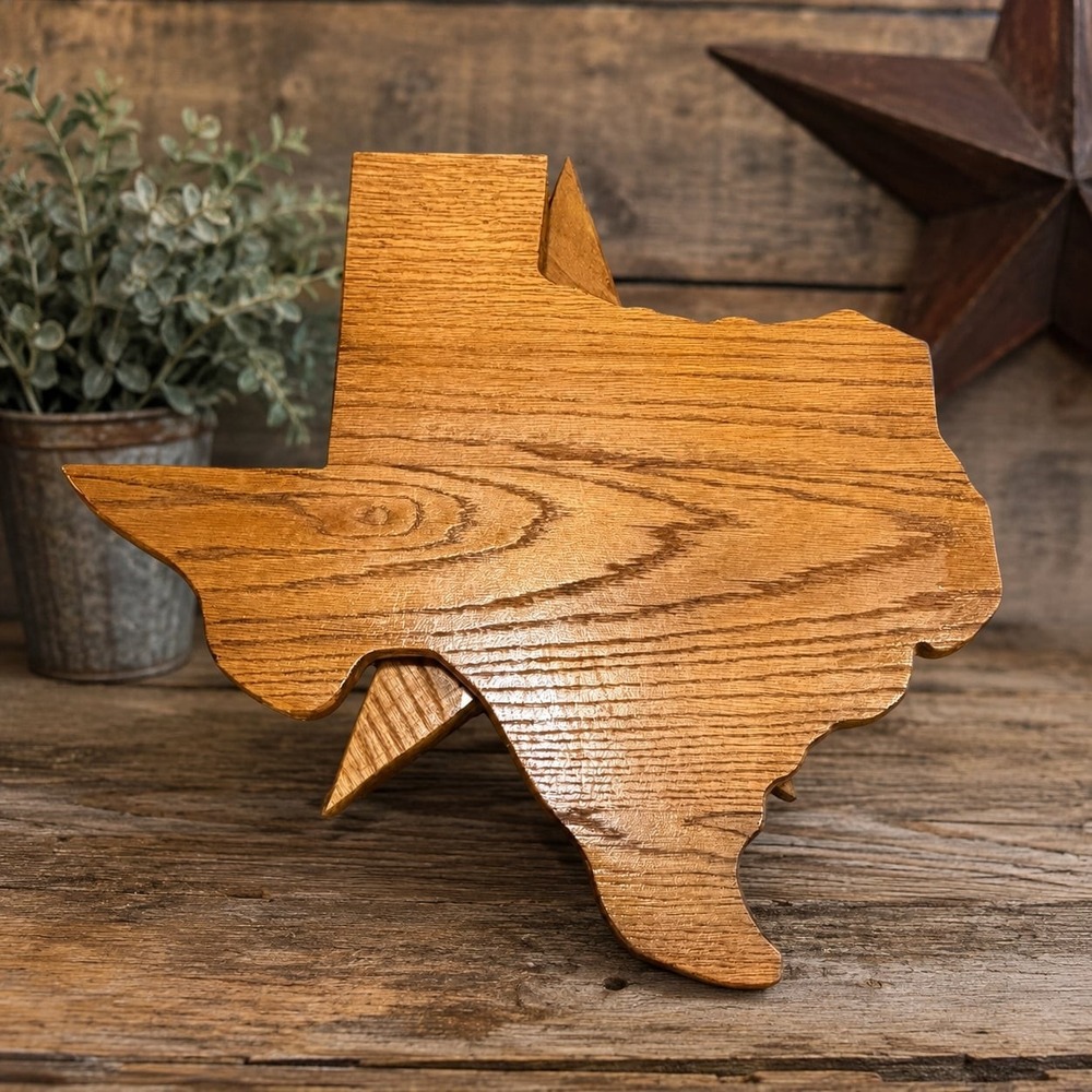 Handmade Oak Wood Texas Shape Decorative Plaque with Star Mount